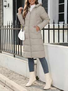 Women's Long Puffer Jacket Autumn Winter Warm Quilted Coat Long Sleeve Zip Up Jacket Fall Outerwear With Hood Streetwear Y2K Long Cardigan Hoodies - 卡其色 - 查看 6