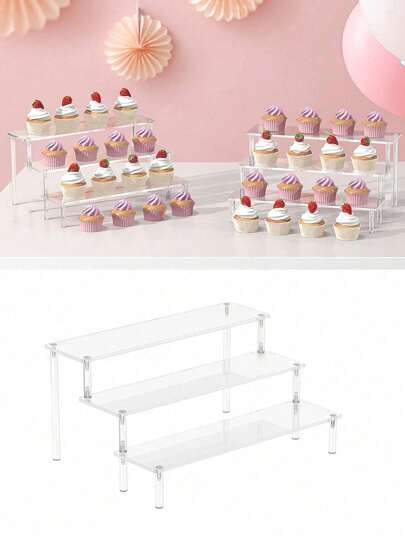 1pc Acrylic Display Stand, 3-Tier Perfume Organizer & Multifunctional Cupcake Stand For Character Display, Party Dessert Stand, Decorative & Storage Use