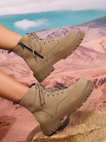 Vintage Stil Herbst/Winter Neue Chic Britische Seitlicher Reißverschluss Damen Knöchel Stiefel, Schnür-Reitstiefel bis zur Wade