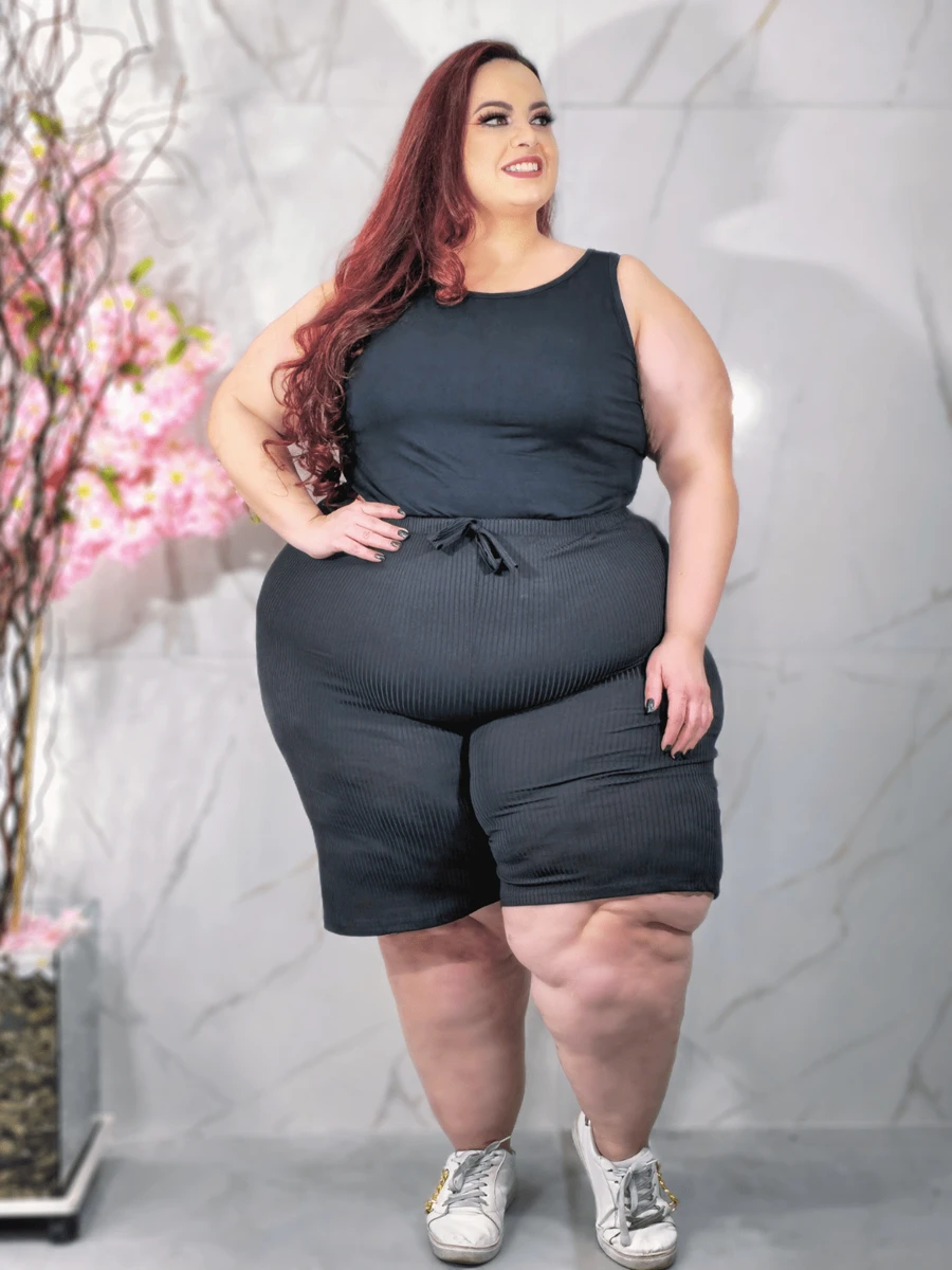 Women's Ribbed Shorts Plus Size G3 TO G5 - 黑色 - 查看 1