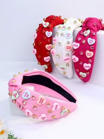 1 pieza Diadema/Banda para el cabello de tela de poliéster de unicolor y diseño lindo para el Día de San Valentín, accesorio para el cabello