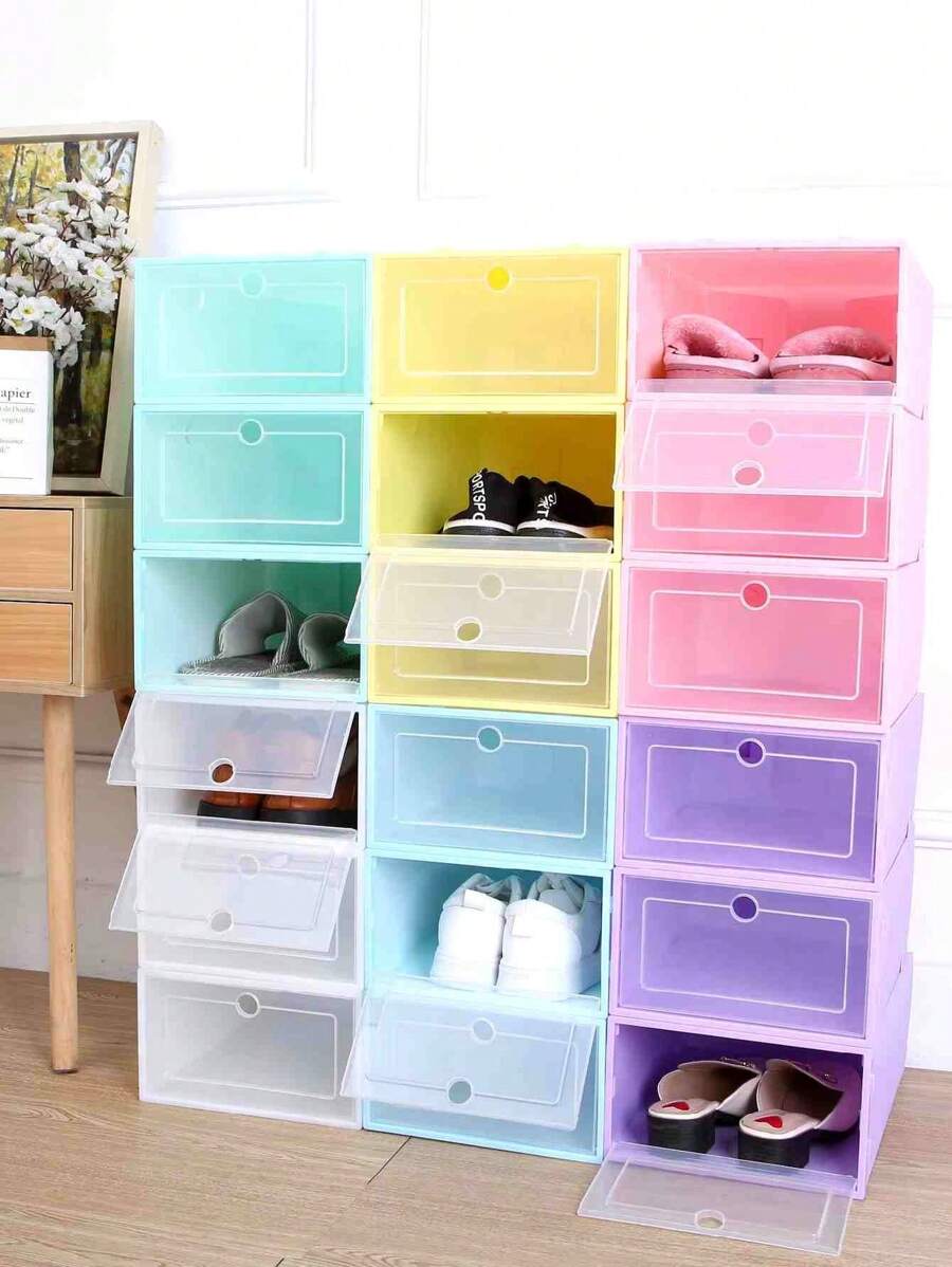 Caja de almacenamiento de zapatos de plástico plegable, Armario de combinación apilada, Polvo grueso, 6 pcs