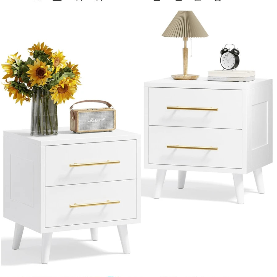 Nightstand Set Of 2 With Metal Handles 2 Drawer Dresser, Bedside Table Set For Bedroom - White - View 1