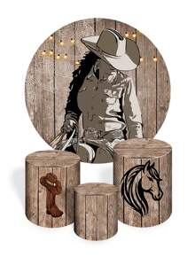 Round Panel Cover Kit + Trio Of Sublimated Cylinder Covers For Girl's Party Decoration, Woman's Country Party - Bộ hoàn chỉnh 5075 - Xem 2