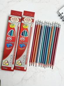 12 Bút chì kẻ sọc vàng đen đơn giản và cổ điển hàng ngày có tẩy, Giá đựng bút lục giác, Tay cầm thoải mái, Tư thế cầm bút được điều chỉnh, Bài viết của học sinh, Vẽ nghệ thuật, Bút chì phác thảo - Nhiều màu - Xem 13