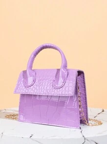 Shiny Stone Texture Fashion Chain Handbag - Purple - View 5