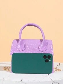 Shiny Stone Texture Fashion Chain Handbag - Purple - View 4