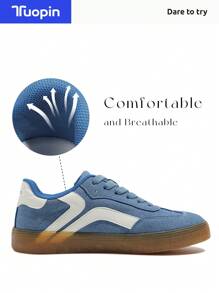 TUOPIN Blaue Y2K Lässig Sneaker mit weicher Sohle, leichter Boden, College-Stil, retroer bequemer und atmungsaktiver Sportschuh für Frauen mit geometrischem Muster