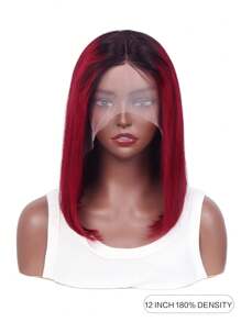 Tóc giả BOB Lace Front 1B99J dành cho phụ nữ da đen, kiểu tóc thẳng 13*4*1, màu đỏ tía, tóc thật, kiểu T-part, mật độ 180%, đường chân tóc tự nhiên đã được tỉa sẵn với tóc con. - S1B/99J - Xem 3