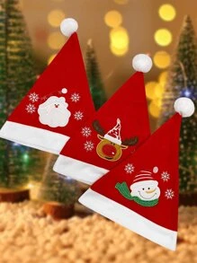 [Customized] 1pc Personalized Puff Print Polyester Fiber Christmas Santa Hat, Solid Color, Winter Hat, Christmas Gift, Christmas Decorations,Adult Red Unisex Style New Year Holiday Party