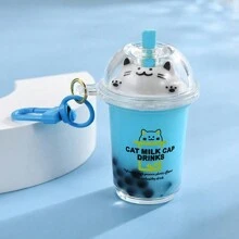 1 Ciondolo a forma di gatto e tè alla bolla, decorazione sospesa per tè alla bolla, portachiavi, accessori per auto, ciondolo per zaino e borsa, accessorio per la scuola
