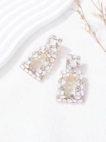 juran 1 Cặp bông tai pha lê hình học, thời trang tối giản, giản dị để đeo hàng ngày - Màu be - Xem 3