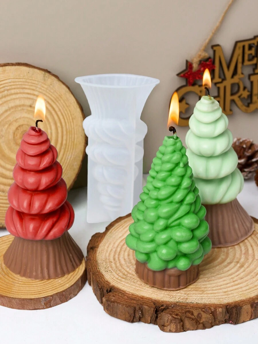 1PC Xmas Tree Silicone Mold DIY Gypsum 3D Cedar Christmas Tree Aromatherapy Candle Design Epoxy Resin Casting Mold Home Decor