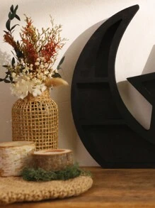 1 PC Creative Black Cute Cat Wooden Three-Layer Crystal Stone Shelf, Home, Living Room, Bedroom, Office Desktop Decoration Decoration, Natural Crystal Stone Shelf Best Gifts Birthday