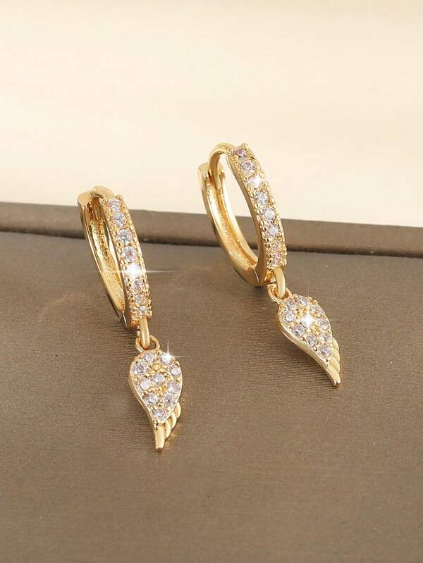 زوج من أقراط قلادة انسيابية برسم جناح ملاك مرصع بالنحاس ،هدية موضة للسيدات