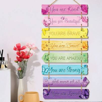 8 Pieces Inspirational Girl Room Decor Wood Wall Hanging Plaque Sign For Home Decor,Farmhouse Inspiring Colorful Rainbow Wall Art Plaque Sign For Kids Bedroom Decoration,Home Decor ,Room Decor,Wall Decor Gifts Birthday Graduation