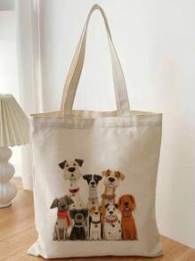 1 件可爱狗狗印花可重复使用购物袋，适合旅行和日常使用，小狗印花单肩手提包，轻便可折叠购物袋，时尚休闲大容量手提包，单肩包 - 彩色 - 查看 5