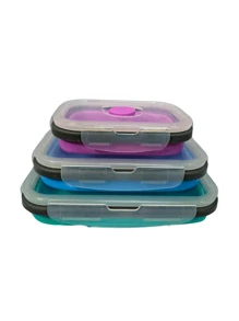 Kit 3 Retractable Silicone Containers 350ml 450ml 800ML Colors And Colorful Kitchen Lunch Box - Colorful - View 2