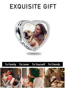 1pc Personalized Custom Photo Bracelet Charm For Women Mother, Mother's Day Father's Day Picture Necklace Charm, Photo Anklet Charm, Heart Picture Beads With Paw Feet Print Gift For Father Daughter Present Girlfriend Wife Best Friend Valentines