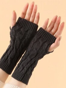 1 Đôi Găng Tay Không Ngón Dệt Kim Cho Nữ Có Đệm Giữ Ấm Cổ Tay - A - Xem 2
