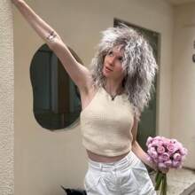 Peruka retro punk rockowa z lat 70. i 80. – odporna na ciepło, długa, kręcona, brązowo-biała peruka syntetyczna, unisex, odpowiednia do cosplayu - Kolor fortepianowy - Zobacz 7