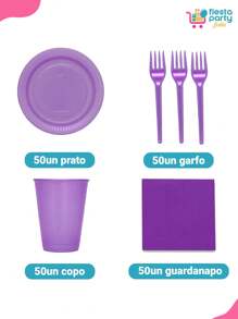 200pçs Kit Descartáveis Festa Luxo Completa com Guardanapo 50 Pessoas Cores Vivas e Padronizadas