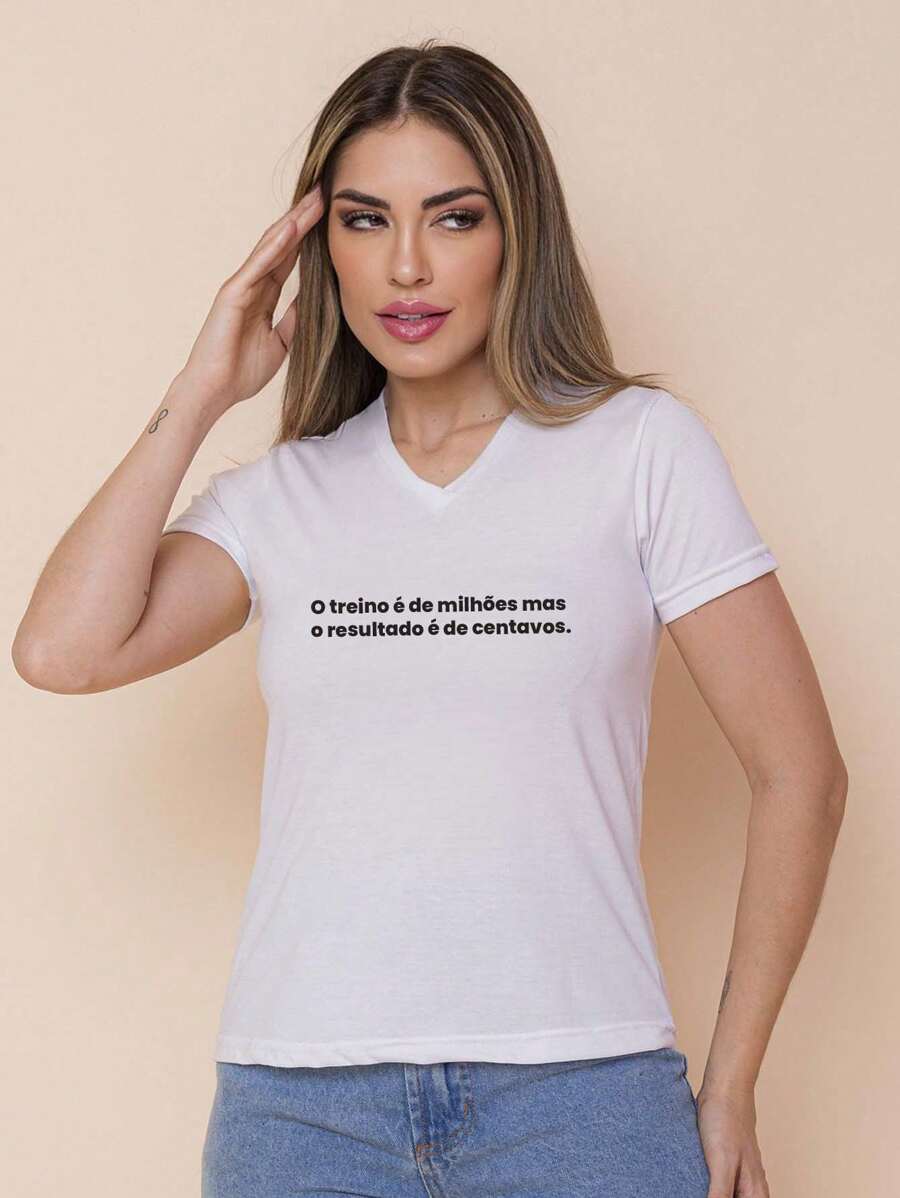 Women's V-Neck Baby Tee T-Shirt Training Is Millions - trắng - Xem 1