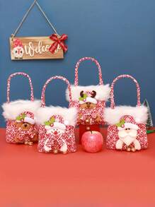 1 pieza de bolsa de tela con boca elástica y diseño navideño, decoración navideña y de vacaciones, recipiente de regalo creativo y exquisito en forma de manzana, el regalo perfecto para amigos y familiares, Navidad - Multicolor - Ver 4