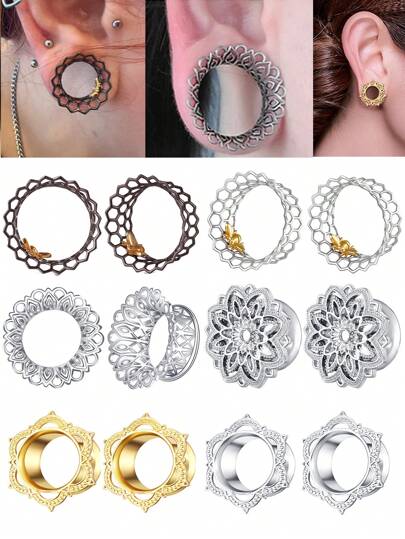 2 件装空心耳塞，适用于男女双喇叭形无螺丝耳环，黄铜花形耳塞，耳塞尺寸 00G 0G 2G 情人节、妈妈、母亲、母亲节、礼物