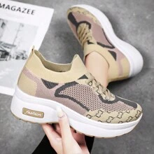 Orthopedic Sneakers For Women Stretch Slip On Mesh Comfortable Workout Running Shoes Outdoor Walking Sneaker Women's Fashionable Height Increasing Sneakers - Apricot - View 6