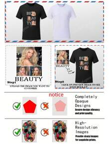 Customizable Photo & Text Printed T-Shirt For Family Gathering, Group Outfit, Infant/Friend/Couple/Pet, Autumn Clothing, Women Tops, Black Tee, Autumn Lady, Holiday Gift, Valentine's Day, Halloween, Thanksgiving, Christmas, Anniversary, Wedding, Best Friend