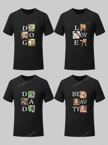 Customizable Photo & Text Printed T-Shirt For Family Gathering, Group Outfit, Infant/Friend/Couple/Pet, Autumn Clothing, Women Tops, Black Tee, Autumn Lady, Holiday Gift, Valentine's Day, Halloween, Thanksgiving, Christmas, Anniversary, Wedding, Best Friend