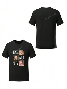 Customizable Photo & Text Printed T-Shirt For Family Gathering, Group Outfit, Infant/Friend/Couple/Pet, Autumn Clothing, Women Tops, Black Tee, Autumn Lady, Holiday Gift, Valentine's Day, Halloween, Thanksgiving, Christmas, Anniversary, Wedding, Best Friend
