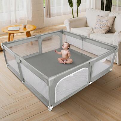  Sour Lemon Baby Playpen For Baby And Toddlers, Kid's Fence With Anti-Collision Foam And Breathable Mesh, Indoor Kids Activity Center, Including 50 Ocean Balls Y 4 Pull Rings