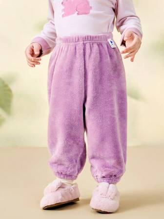 mini bala Boys' And Girls' Double-Sided Fleece Warm Homewear Pants Baby Thick Plush Pants