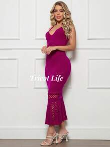 Women's Party Midi Dress Knit Modal Braid High Relief Long Dress Elegant New Year's Eve Christmas Body Shaper White Red - 玫瑰紅 - 查看 4