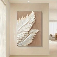 Impresión artística en lienzo con pluma de estilo minimalista moderno - Decoración de pared sin marco para sala de estar, dormitorio, oficina en casa - Acento elegante para porche y pasillo