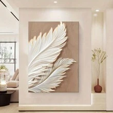 Impresión artística en lienzo con pluma de estilo minimalista moderno - Decoración de pared sin marco para sala de estar, dormitorio, oficina en casa - Acento elegante para porche y pasillo