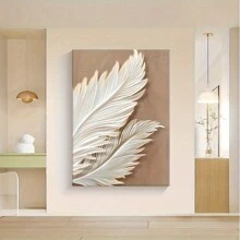 Impresión artística en lienzo con pluma de estilo minimalista moderno - Decoración de pared sin marco para sala de estar, dormitorio, oficina en casa - Acento elegante para porche y pasillo