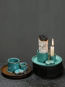 1 件 4 合 1 莫兰迪陶瓷烛台蜡烛和香台，鼠尾草燃烧台，香薰台，非常适合家居装饰、瑜伽、冥想，是节日、房间装饰、礼品的理想礼物 - 彩色 - 查看 4