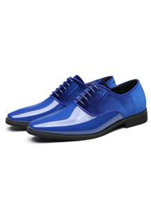 Men's Shiny Lace Up Loafers - Blue - View 2