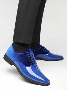 Men's Shiny Lace Up Loafers - Blue - View 4