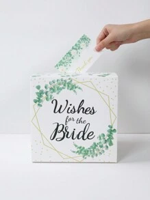 1Pc Wedding Card Box With Slot And 30Pcs Invitation Cards, Eucalyptus DIY Cardboard Gift Card Box For Wedding Reception, Greenery Theme DIY Wedding Envelope Money Card Box For Party Decor Graduation Babe Shower Birthday Decorations - Multicolor - View 2