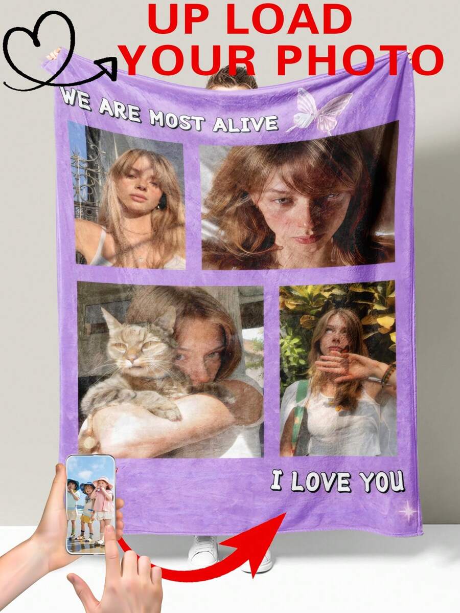 1pc Personalized Photo Blanket With Custom Photo Collage, Soft And Comfortable Blanket, Great Gift Idea For Friends, Family, Wedding, Birthday, Mother's Day, Father's Day Winter Eve Gifts Back To School Winter Gift Ideas Boy Girl Valentine's Day