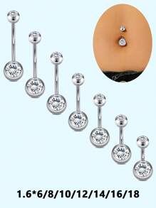 14G Bauchnabel Piercings aus Chirurgenstahl mit rundem kubischem Zirkonia, Nabel Barbell Stecker Körperpiercings für Frauen als Geburtstagsgeschenk, Bauchnabelpiercing für Frauen, Körperschmuck in Silber in den Längen 6mm, 8mm, 10mm, 12mm, 14mm, 16mm, 18mm