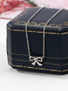 1 件女士蝴蝶结吊坠项链，适合日常佩戴 - 銀色 - 查看 1