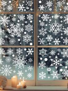 4 件装圣诞白色老人雪花静态窗贴派对窗户玻璃门背景装饰 - 彩色 - 查看 12