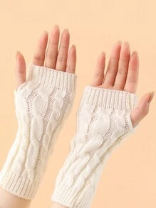 1 Đôi Găng Tay Không Ngón Dệt Kim Cho Nữ Có Đệm Giữ Ấm Cổ Tay - A - Xem 8