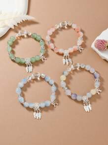 4pcs Handmade Boho Crackle Glass Butterfly & Feather Dreamcatcher Beaded Bracelets For Women,Suitable For Girls Festival Gifts, Handcraft Products May Have Color Variance