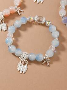4pcs Handmade Boho Crackle Glass Butterfly & Feather Dreamcatcher Beaded Bracelets For Women,Suitable For Girls Festival Gifts, Handcraft Products May Have Color Variance